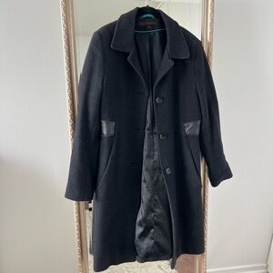 Via Spiga Women’s Black Wool Coat with leather detail